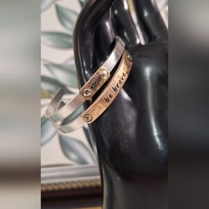 Be Brave Two-Tone Inspirational Cuff Bracelet - Silver/Copper Tone Set/2